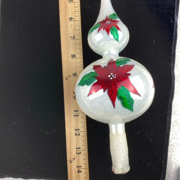Vintage Tree Pinnacle Top Red Poinsettias Poland Blown White Glass Hand Crafted - Picture 6 of 12